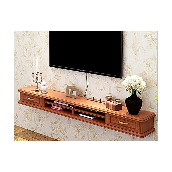 Meuble TV Armoire Murale Lowboard, Banc TV Flottant en bois massif avec tiroirs et trou de câble, pour bureau de salle de div
