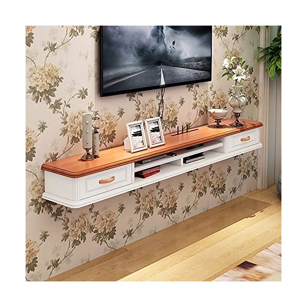 Meuble TV Armoire Murale Lowboard, Banc TV Flottant en bois massif avec tiroirs et trou de câble, pour bureau de salle de div