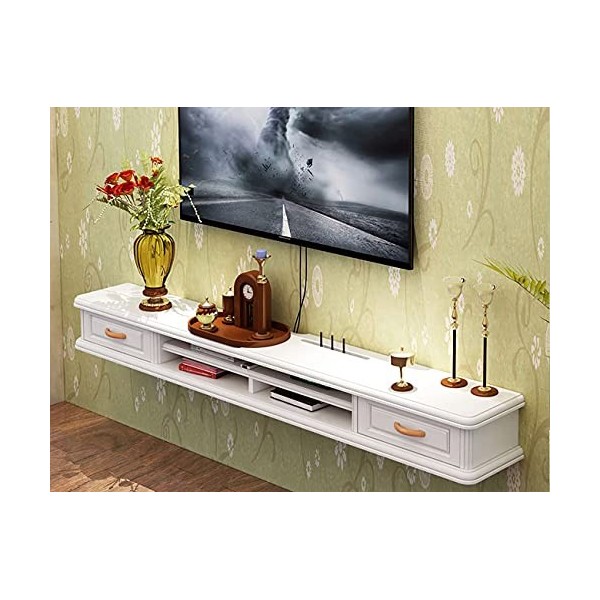 Meuble TV Armoire Murale Lowboard, Banc TV Flottant en bois massif avec tiroirs et trou de câble, pour bureau de salle de div