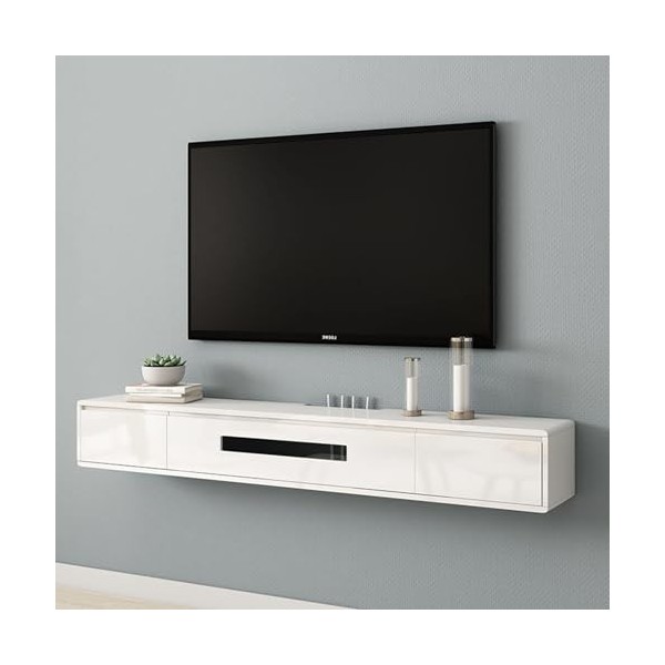Meuble TV Flottant Mural - Étagère TV Flottante - Meuble TV Suspendu, Meuble TV 120cm Tableau Bas TV Mural, Étagère De Rangem