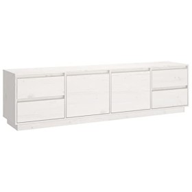 Camerina Meuble TV Blanc 176x37x47,5 cm Bois de pin Massif,Meuble TV,Table Basse Salon Meuble TV,Table Basse LED Couleurs