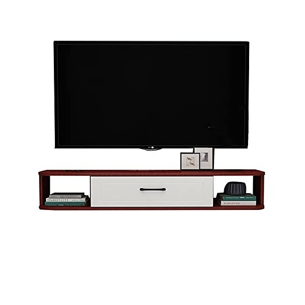 Console de Meuble TV en Bois Massif, Centre de Divertissement Média Mural 100/120/140cm, Étagère de Composants de Meuble TV F