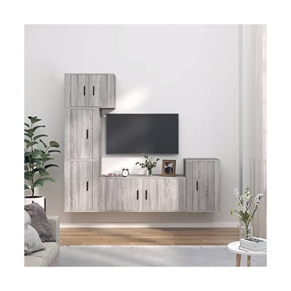 ARKEM Ensemble de Meubles TV 5 pcs Sonoma Gris Bois dingénierie,Meuble TV Étagère,Meuble dangle TV,Meuble Haut Salon