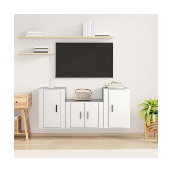 KEAAN Home Hardware Businese Meuble TV 3 pièces en bois dingénierie Blanc