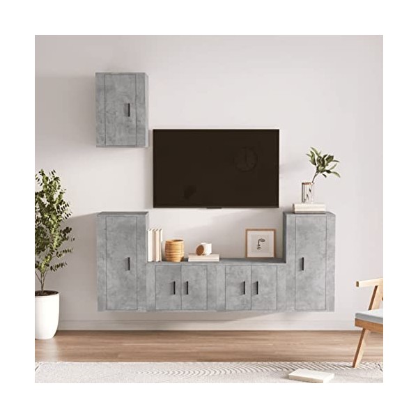 ARKEM Ensemble de Meubles TV 5 pcs Gris béton Bois dingénierie,Table Television Salon,Meuble TV Haut,Meuble Télé Haut