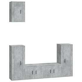 ARKEM Ensemble de Meubles TV 5 pcs Gris béton Bois dingénierie,Table Television Salon,Meuble TV Haut,Meuble Télé Haut
