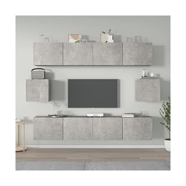 ARKEM Ensemble de Meubles TV 6 pcs Gris béton Bois dingénierie,Meuble TV,Table Basse Salon Meuble TV,Table Basse LED Couleur