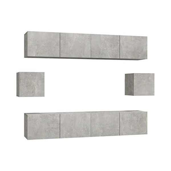 ARKEM Ensemble de Meubles TV 6 pcs Gris béton Bois dingénierie,Meuble TV,Table Basse Salon Meuble TV,Table Basse LED Couleur