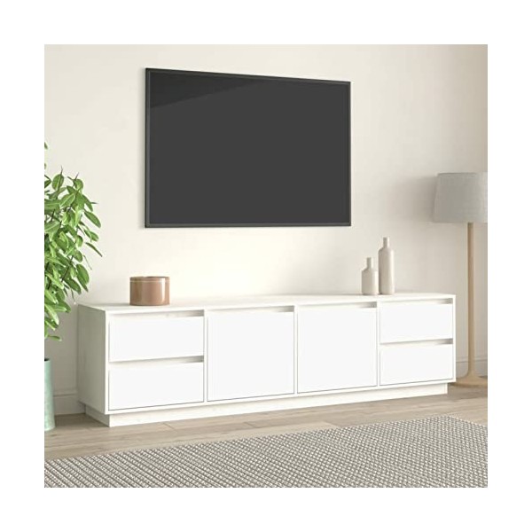 ZEYUAN Meuble TV Blanc 176x37x47,5 cm Bois de pin Massif,Meuble TV,Meuble TV Moderne,Meuble de Salon