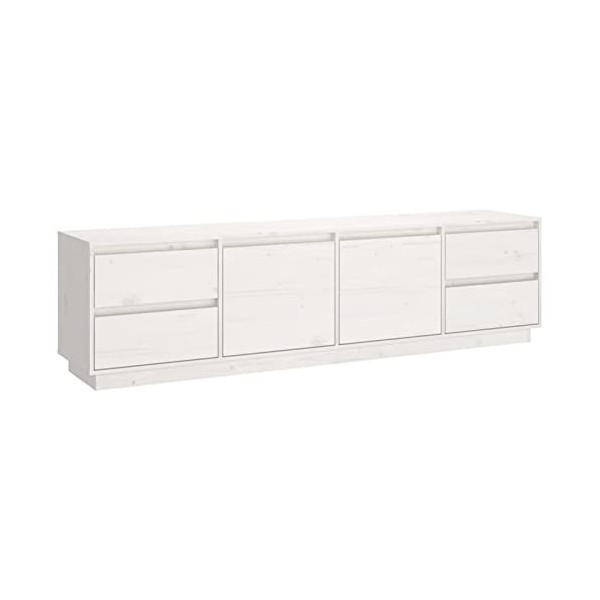 ZEYUAN Meuble TV Blanc 176x37x47,5 cm Bois de pin Massif,Meuble TV,Meuble TV Moderne,Meuble de Salon