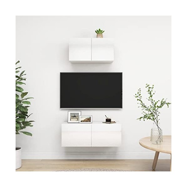 TOYOCC Home Hardware Businese Meuble TV 2 pièces en bois Blanc brillant