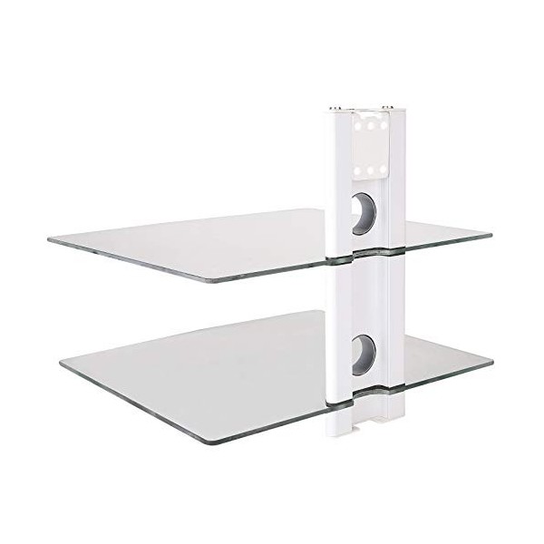 Drall Support Mural Blanc avec 2 tablettes en Verre pour Console DVD Bluray Player Tablette denceintes en Verre Modèle: GL11