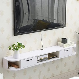EsEntL Meuble TV Mural Flottant en Bois, Console multimédia TV Murale de 120 cm, étagère Audio et vidéo – Livraison complète 