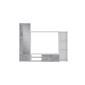 PILVI Meuble TV - Blanc mat et béton gris clair - L 220,4 x P41,3 x H177,5 cm