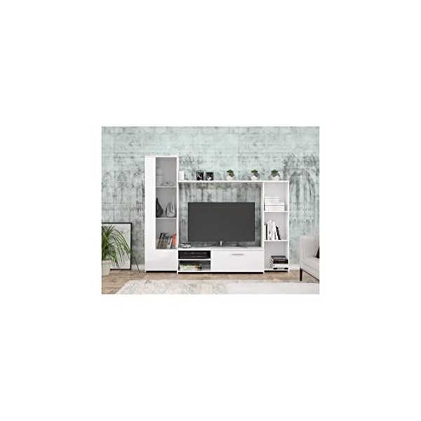 PILVI Meuble TV - Blanc mat - L 220,4 x P41,3 x H177,5 cm
