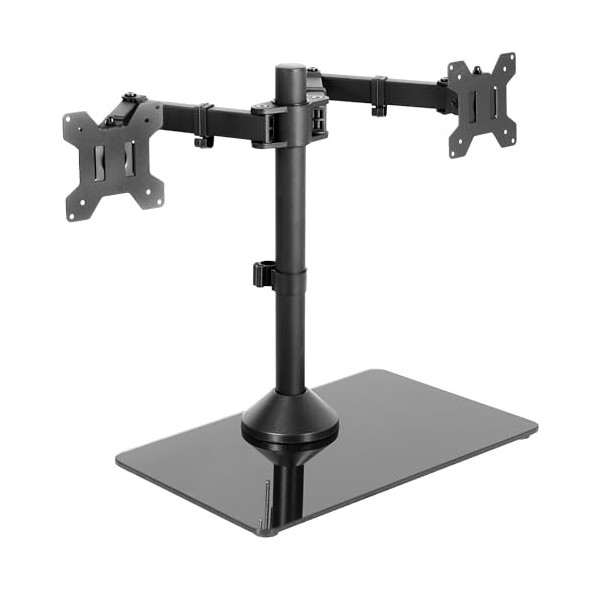 VIVO STAND-V002FG Support Autonome pour Deux écrans avec Base en Verre élégante et Bras réglables, Peut Supporter 2 écrans ju