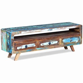 BIGTO Meuble TV en bois recyclé massif pour salon