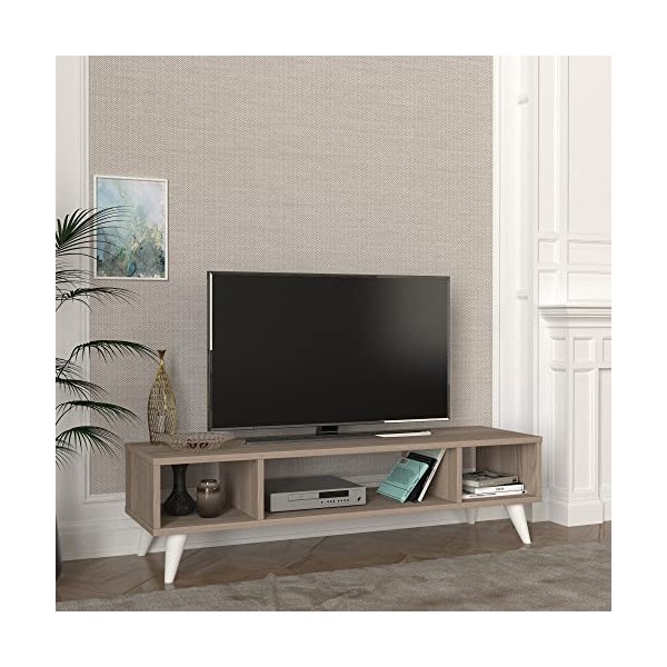 [en.casa] Meuble TV de Salon Support Télé avec Compartiments Ouverts Banc Télévision avec Espace de Rangement Stockage pour C
