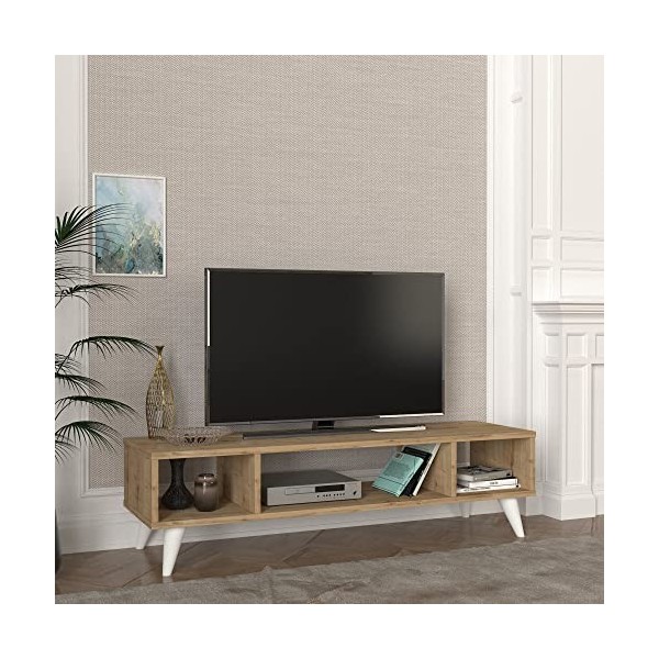 [en.casa] Meuble TV de Salon Support Télé avec Compartiments Ouverts Banc Télévision avec Espace de Rangement Stockage pour C