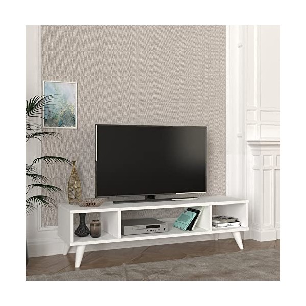 [en.casa] Meuble TV de Salon Support Télé avec Compartiments Ouverts Banc Télévision avec Espace de Rangement Stockage pour C