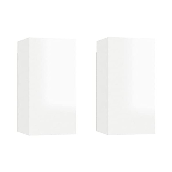 vidaXL 2X Meubles TV Armoires Basses Murales Suspendues Centre de Divertissement Salon Salle de Séjour Maison Blanc Brillant 