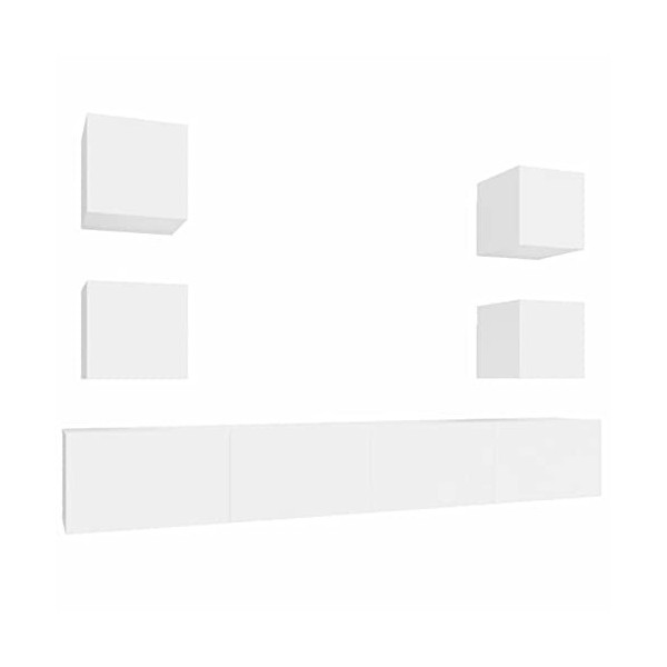 Camerina Ensemble de Meubles TV 6 pcs Blanc Bois dingénierie,Table Basse Salon Meuble TV,Meuble TV,Table Basse Couleurs