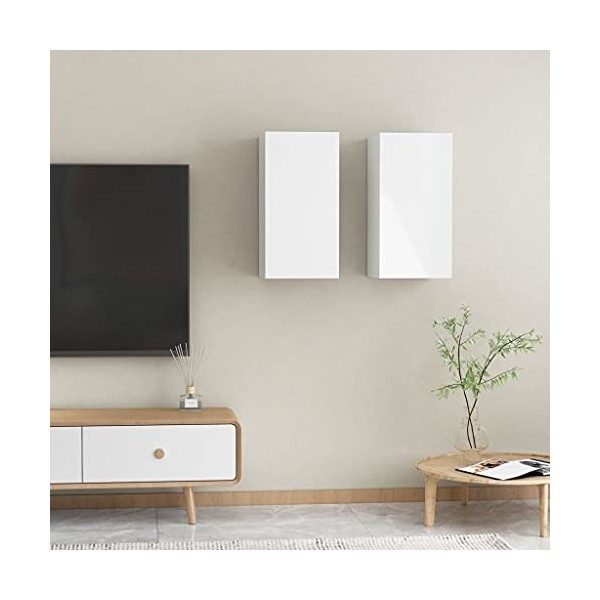vidaXL 2X Meubles TV Armoires Basses Murales Suspendues Centre de Divertissement Salon Salle de Séjour Maison Blanc Brillant 