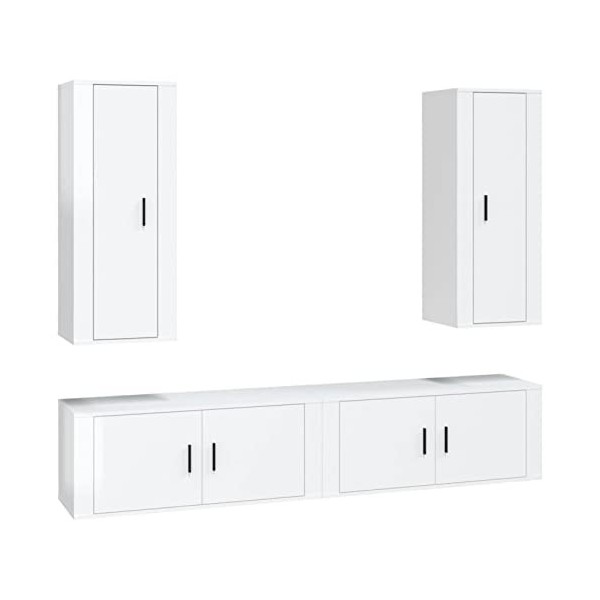 LAPOOH Ensemble de Meubles TV 4 pcs Blanc Brillant Bois dingénierie,Meuble TV,Table TV,Ensemble Meuble TV