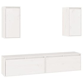 ZEYUAN Meubles TV 4 pcs Blanc Bois Massif de pin,Meuble TV,Table Basse Salon Meuble TV,Table Basse LED Couleurs