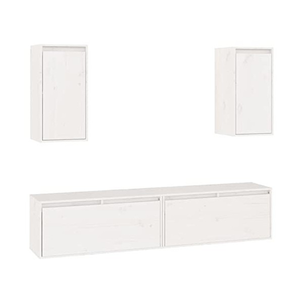 ZEYUAN Meubles TV 4 pcs Blanc Bois Massif de pin,Meuble TV,Table Basse Salon Meuble TV,Table Basse LED Couleurs