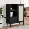 AUVYI Meuble TV aspect rotin - Blanc - 112 x 40 x 80 cm - Meuble TV - Armoire de salle de bain - Étagère à chaussures étroite