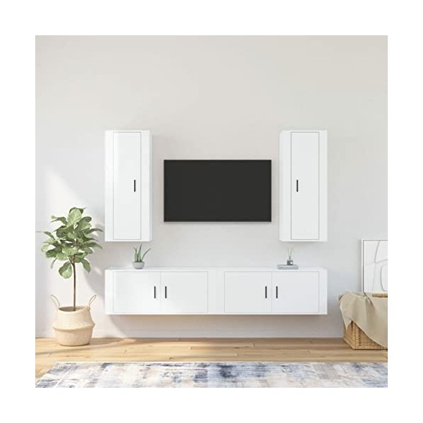 ARKEM Ensemble de Meubles TV 4 pcs Blanc Brillant Bois dingénierie,Meuble TV,Table TV,Ensemble Meuble TV