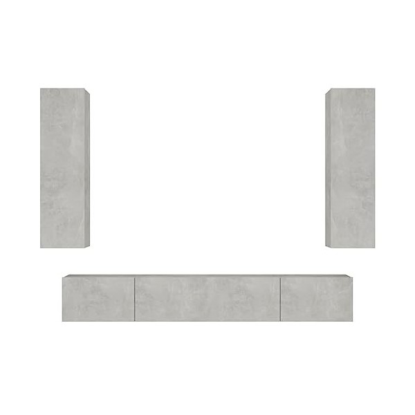 Camerina Ensemble de Meubles TV 4 pcs Gris béton Bois dingénierie,Meuble TV,Table Basse Salon Meuble TV,Table Basse LED Coul