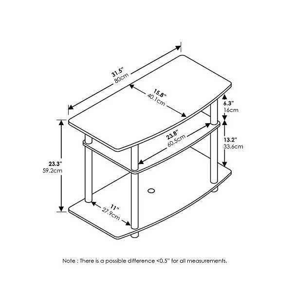 Furinno Econ No Tools Meuble 3 étages pour TV jusquà 32", Bois, Americano, Stainless Steel Tubes, dingénierie