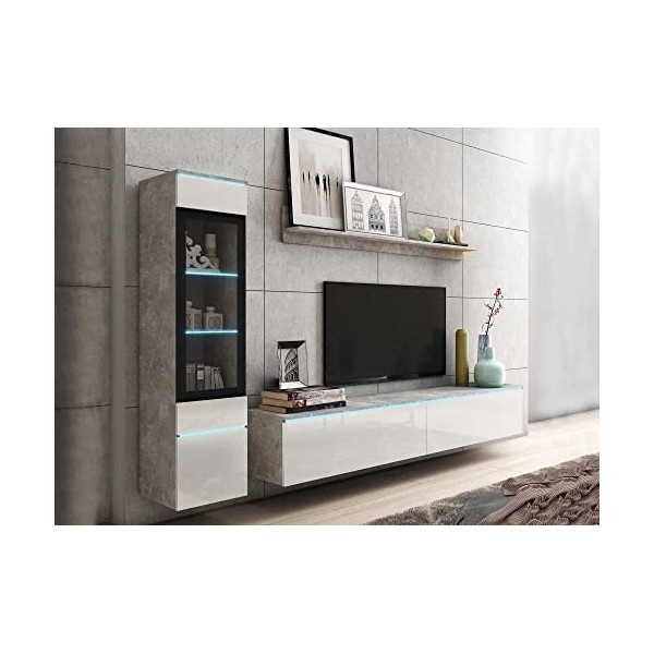 DECO IN PARIS Meuble TV Contemporain laqué avec LED - Veronica