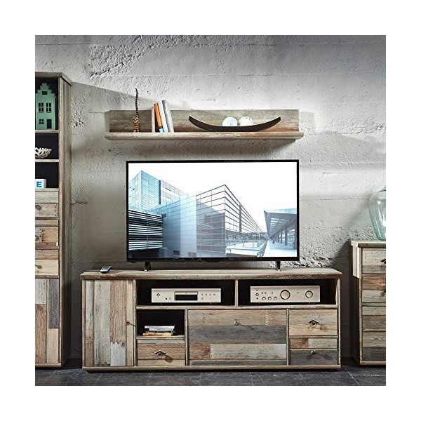 Stella Trading Bonanza Meuble TV Vintage Effet Bois Flottant, Driftwood NB, Buffet Bas 162 x 61 cm