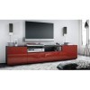 Vladon Buffet Bas Mogan, Meuble TV avec 2 Portes, 1 clapet et 1 Compartiment Ouvert, Noir Mat/Bordeaux Haute Brillance 181 x