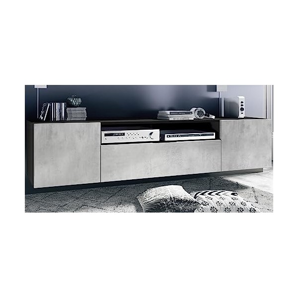 Vladon Buffet Bas Mogan, Meuble TV avec 2 Portes, 1 clapet et 1 Compartiment Ouvert, Noir Mat/Noir Haute Brillance 181 x 39 