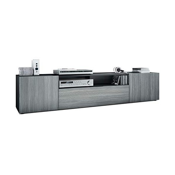Vladon Buffet Bas Mogan, Meuble TV avec 2 Portes, 1 clapet et 1 Compartiment Ouvert, Noir Mat/Avola-Anthracite 181 x 39 x 35