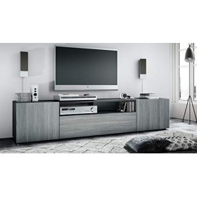 Vladon Buffet Bas Mogan, Meuble TV avec 2 Portes, 1 clapet et 1 Compartiment Ouvert, Noir Mat/Avola-Anthracite 181 x 39 x 35