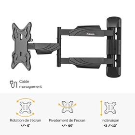 Fellowes Support TV à fixation murale, profondeur réglable, pour des écrans plats ou incurvés avec la norme VESA pesant jusqu