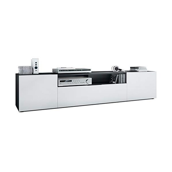 Vladon Buffet Bas Mogan, Meuble TV avec 2 Portes, 1 clapet et 1 Compartiment Ouvert, Noir Mat/Blanc Mat 181 x 39 x 35 cm 