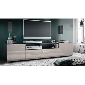 Vladon Buffet Bas Mogan, Meuble TV avec 2 Portes, 1 clapet et 1 Compartiment Ouvert, Noir Mat/Gris Sable Haute Brillance 181