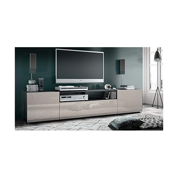 Vladon Buffet Bas Mogan, Meuble TV avec 2 Portes, 1 clapet et 1 Compartiment Ouvert, Noir Mat/Gris Sable Haute Brillance 181