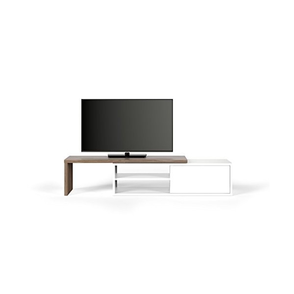 TemaHome Move Tv Table, Noyer placage, Blanc, 203/110 x 35 x 32 cm