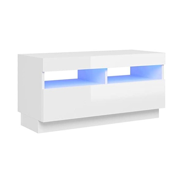 vidaXL Meuble TV avec Lumières LED Armoire Basse Centre de Divertissement Meuble Stéréo Salon Salle de Séjour Intérieur Blanc