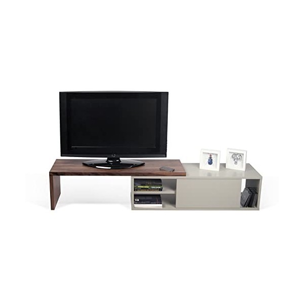 TemaHome Move Tv Table, Noyer placage, Blanc, 203/110 x 35 x 32 cm