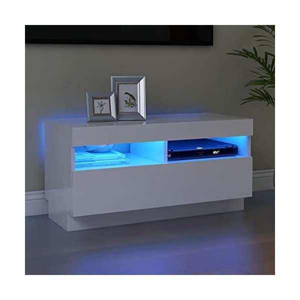 vidaXL Meuble TV avec Lumières LED Armoire Basse Centre de Divertissement Meuble Stéréo Salon Salle de Séjour Intérieur Blanc