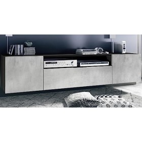 Vladon Buffet Bas Mogan, Meuble TV avec 2 Portes, 1 clapet et 1 Compartiment Ouvert, Noir Mat/Noir Mat 181 x 39 x 35 cm 
