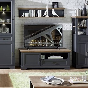 Stella Trading Bas Jasmin Aspect chêne Artisan Graphite – Meuble TV avec tiroir et Beaucoup despace de Rangement pour Votre 